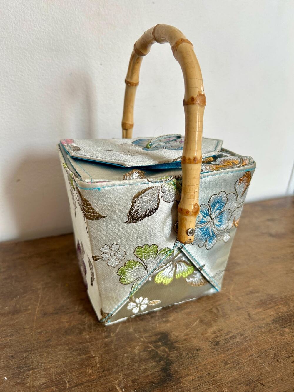 Vintage Icy Blue Satin Asian Takeout Style Purse | 90's Purse